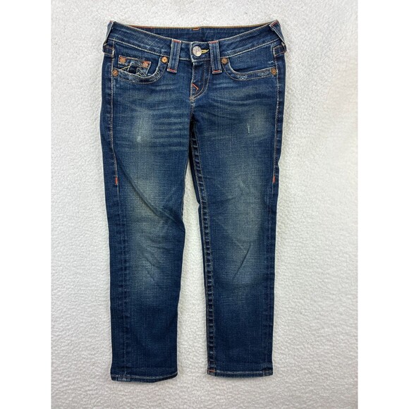 True Religion Kate Low Rise Cropped Jeans Women’s Blue W26 Made in USA Y2K Denim - Picture 2 of 12